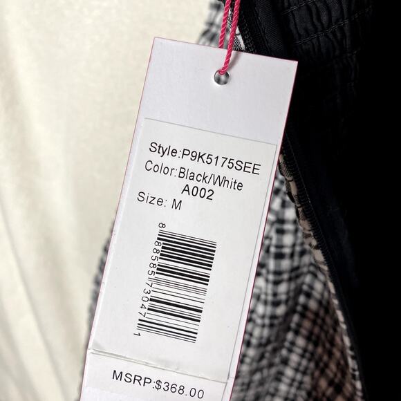 Parker Gingham Plaid Smocked Fit & Flare Mini Cocktail Dress Black White Medium - Picture 14 of 15